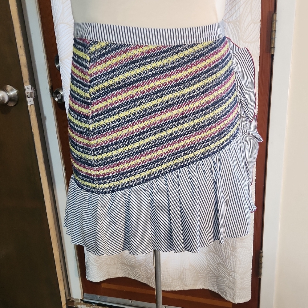 Parker Jordon Smocked Asymmetrical Striped Skirt - Preppy, Coquette, Bow, Flirty